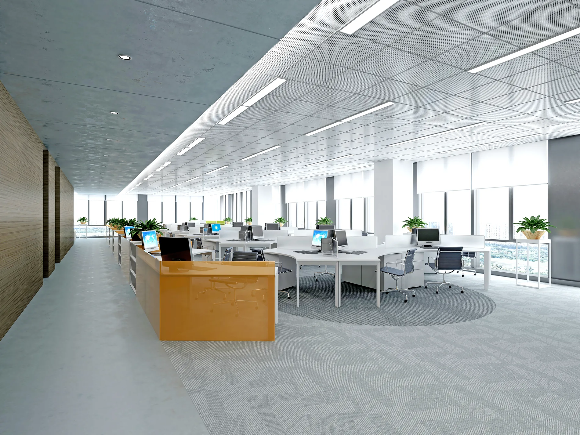 Arbeitsumgebung mit moderner Beleuchtung